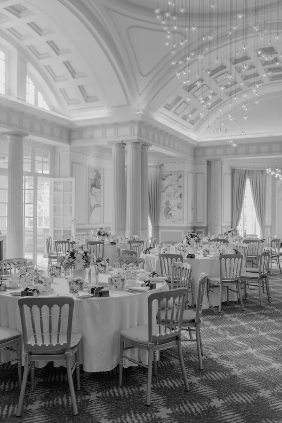 Elegant reception room set beneath a vaulted ceiling