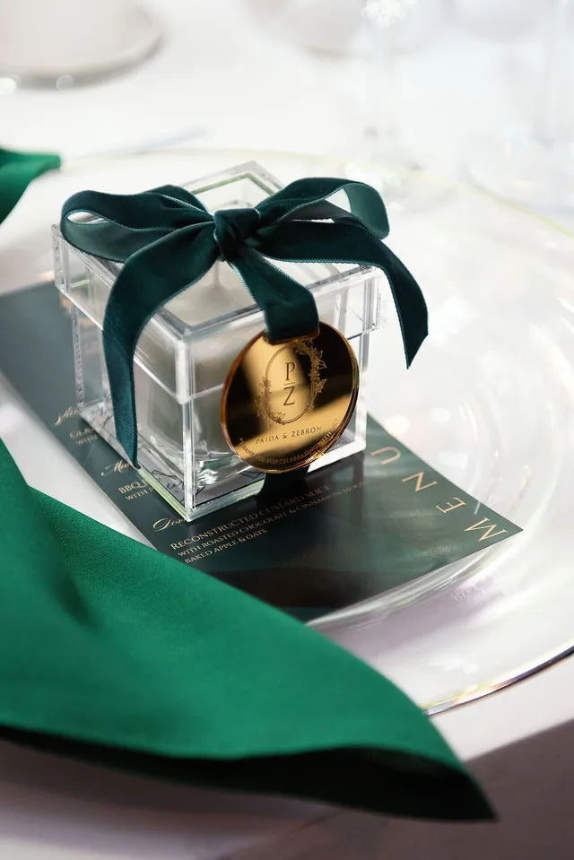 Personalised Paida and Zebron guest favour and place setting