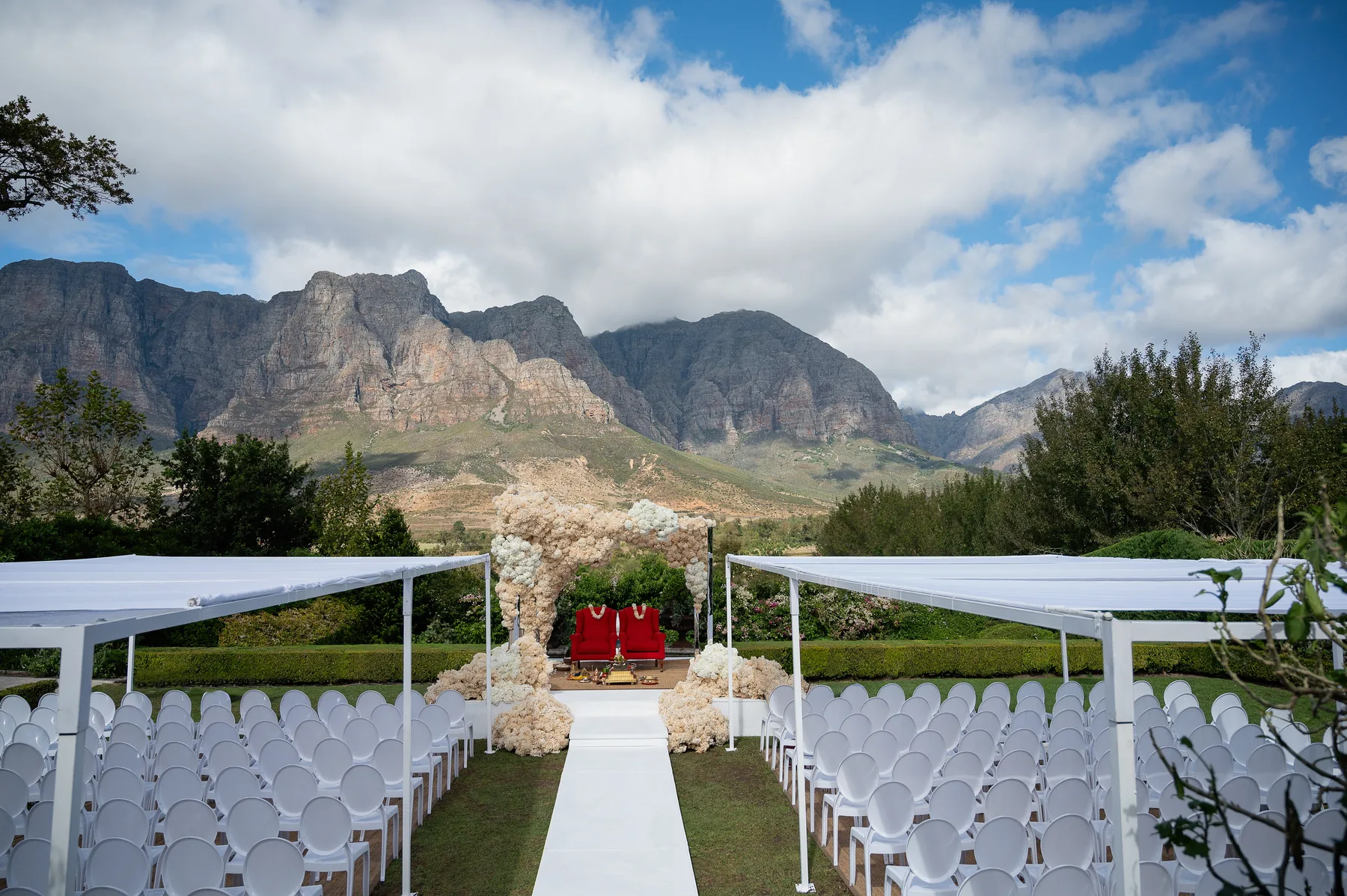 Ceremony aisle with mountains beyond