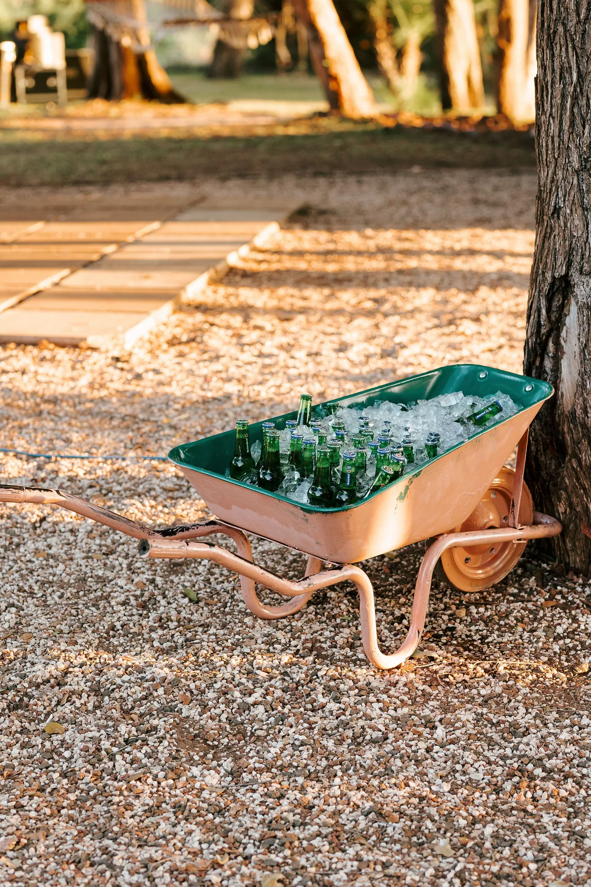 Celebration drinks presented in a vintage wheelbarrow