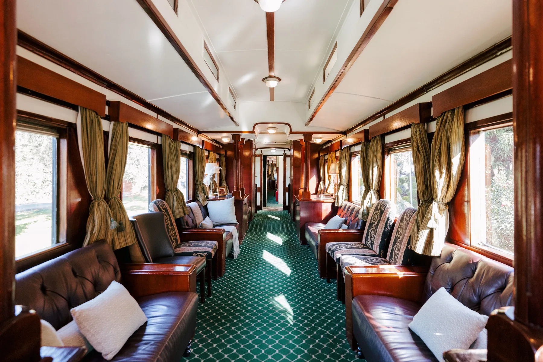 Elegant wood-panelled railway carriage