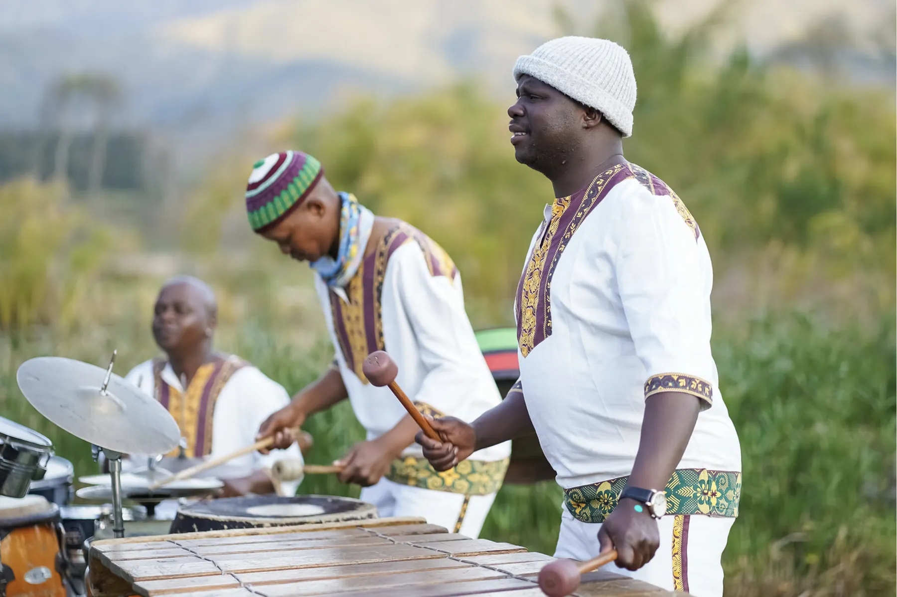 Marimba musicians performing outdoors