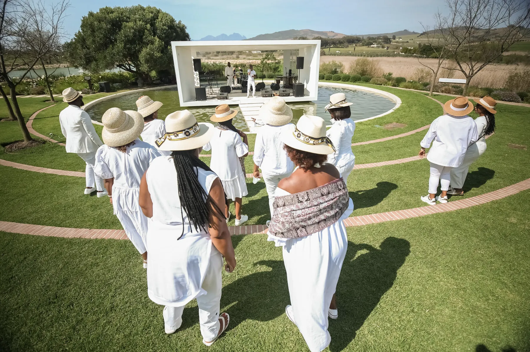 Guests following the outdoor performers